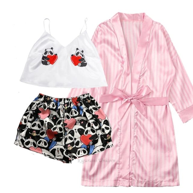 3 Piece Faux Silk Pyjama Set