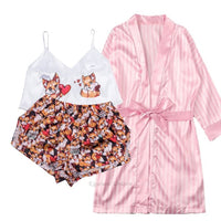 3 Piece Faux Silk Pyjama Set