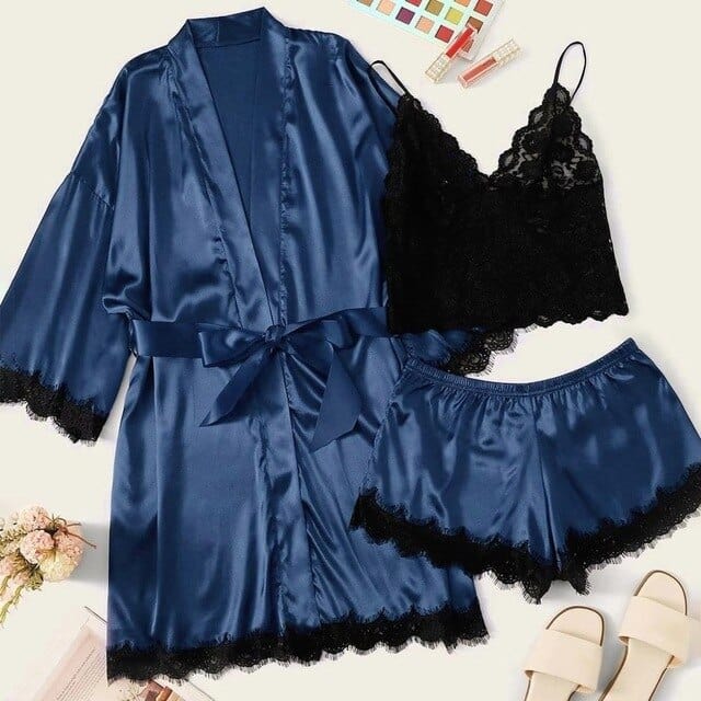 3 Piece Faux Silk Pyjama Set