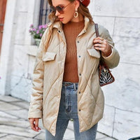 Elegant pattern button pocket winter parka coat