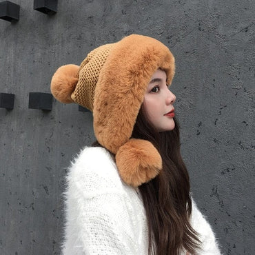 Woolen Faux Fur Plush Winter Hat