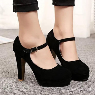 Ankle Strap Flock Mary Jane High Heel