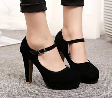 Ankle Strap Flock Mary Jane High Heel