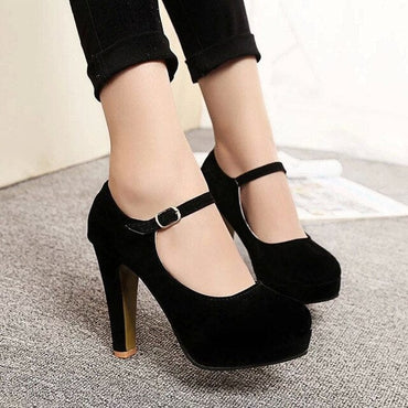 Ankle Strap Flock Mary Jane High Heel