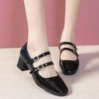 Double buckle mary jane patent leather shoes