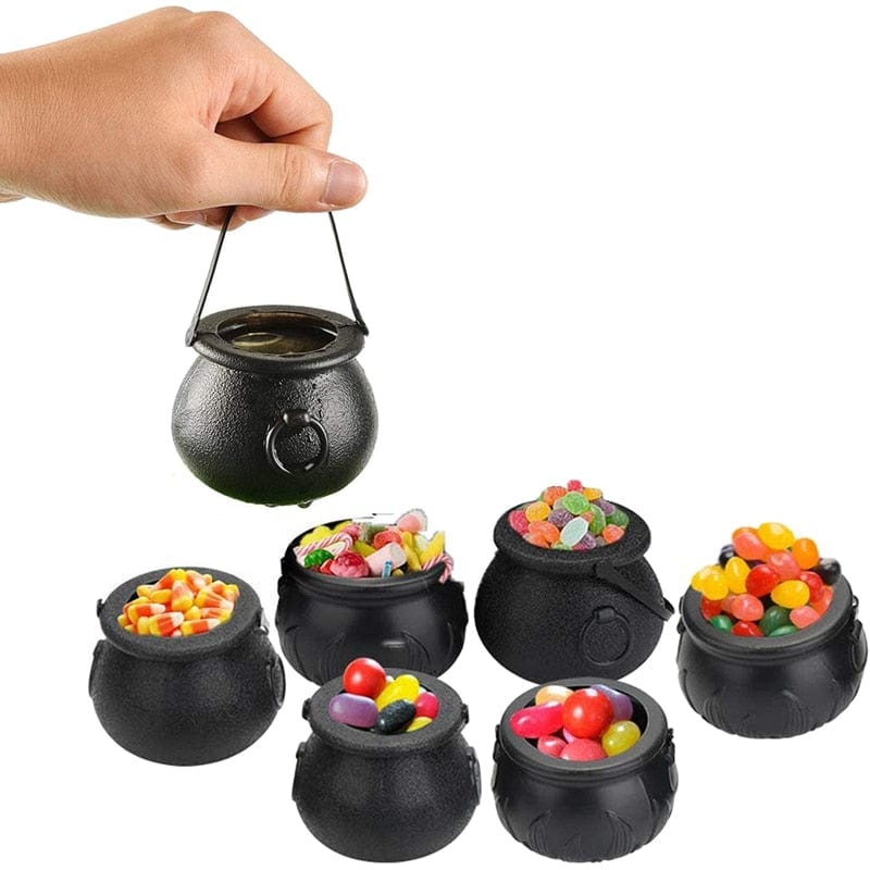 24 Pack Plastic Black Witch Candy Cauldrons with Handle