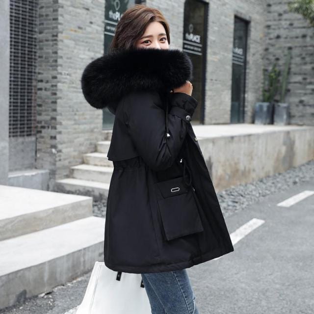 Large Fur Collar Hooded Padded Overcoat