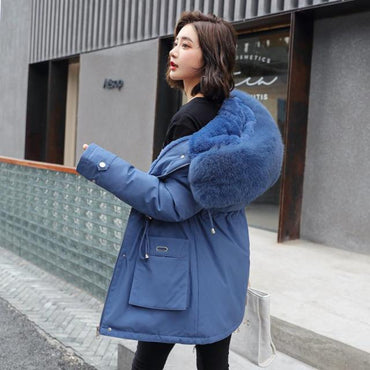 Large Fur Collar Hooded Padded Overcoat