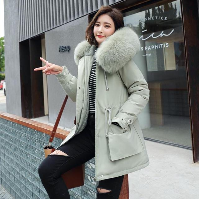 Large Fur Collar Hooded Padded Overcoat