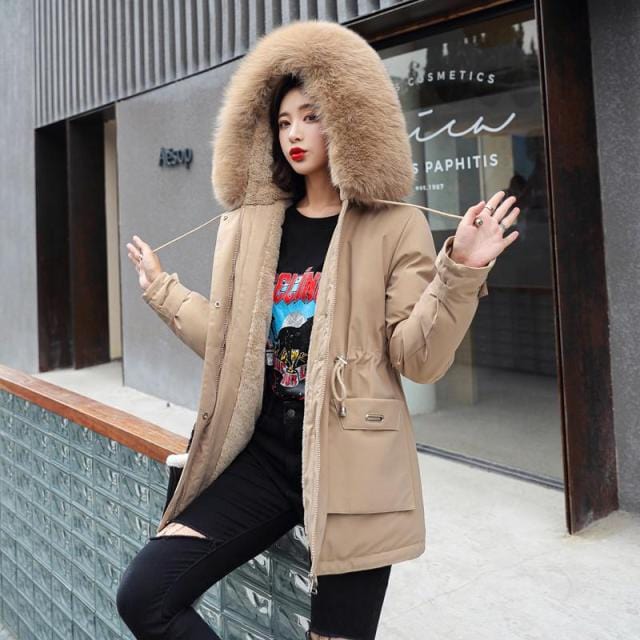 Large Fur Collar Hooded Padded Overcoat