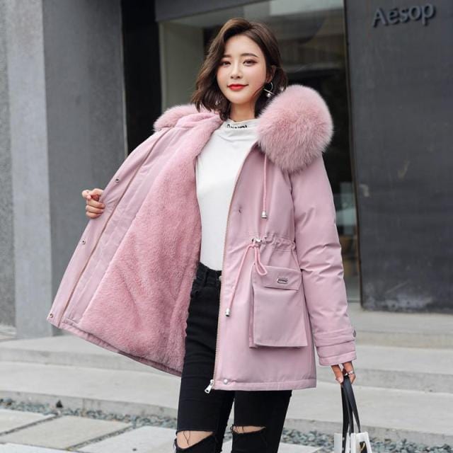 Large Fur Collar Hooded Padded Overcoat