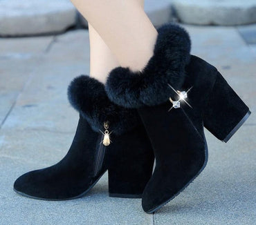 Faux Fur Winter Pointed Ankle Boots