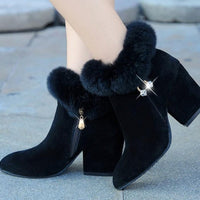 Faux Fur Winter Pointed Ankle Boots