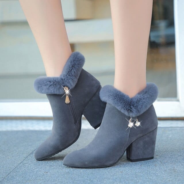 Faux Fur Winter Pointed Ankle Boots