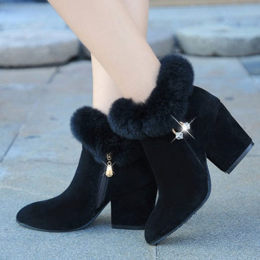 Faux Fur Winter Pointed Ankle Boots