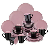 16/32/48-Piece Matte Black & Pink Crockery Set