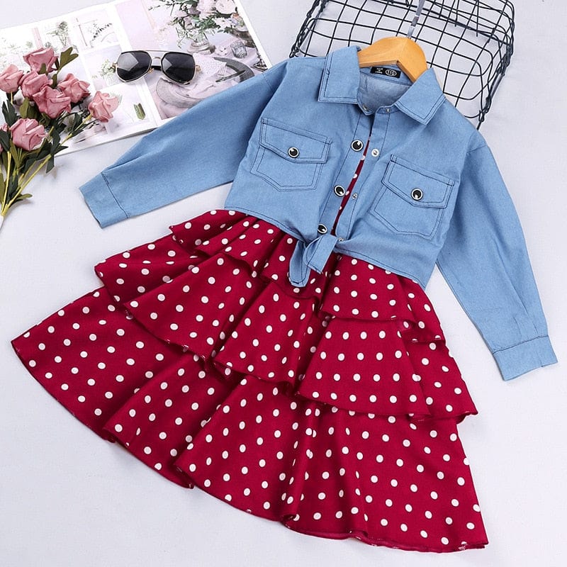 Girls Denim Casual Dress Set