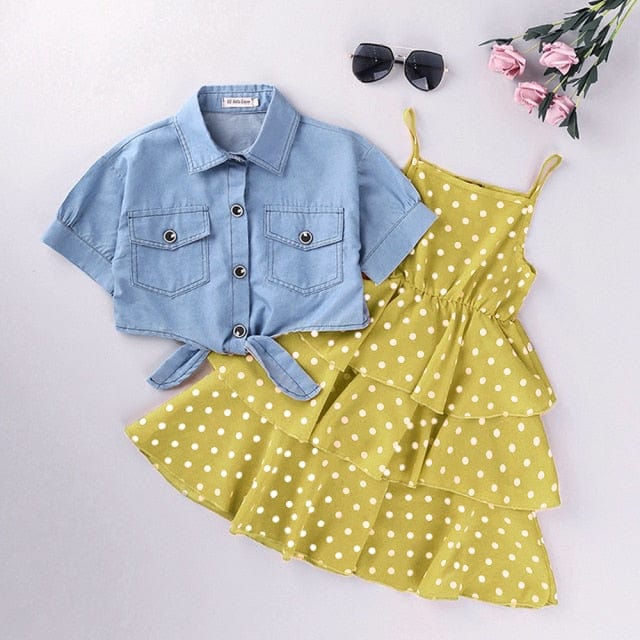 Girls Denim Casual Dress Set