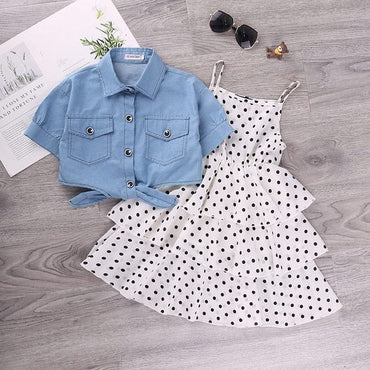 Girls Denim Casual Dress Set