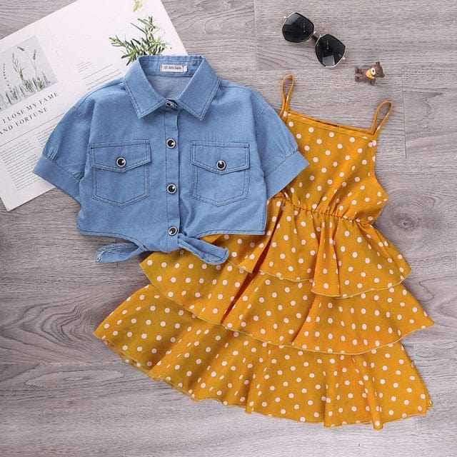 Girls Denim Casual Dress Set