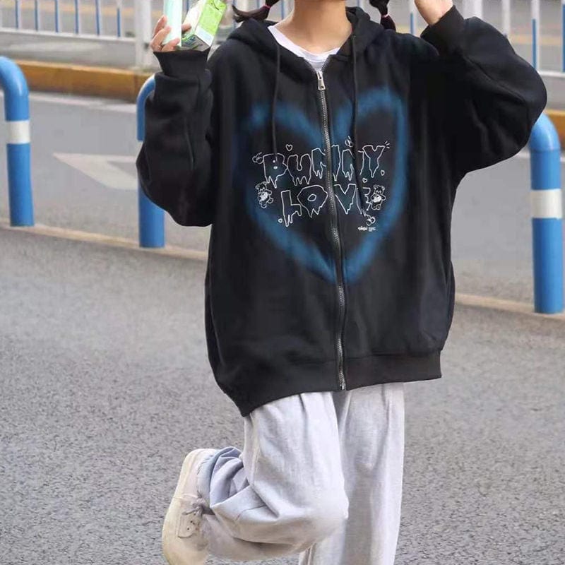 Graffiti Heart Print E-girl Hoodie