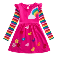 Long Sleeve Rainbow Striped Cotton Dress