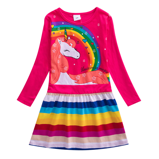 Long Sleeve Rainbow Striped Cotton Dress