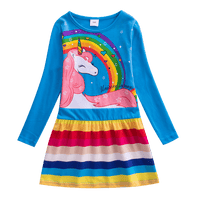 Long Sleeve Rainbow Striped Cotton Dress