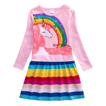 Long Sleeve Rainbow Striped Cotton Dress