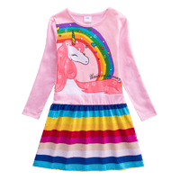 Long Sleeve Rainbow Striped Cotton Dress