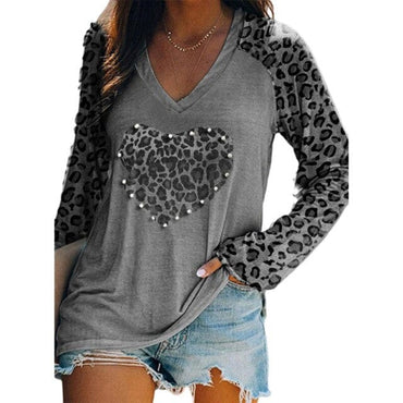 Leopard Heart Print Casual Tops