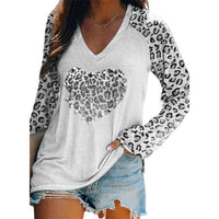 Leopard Heart Print Casual Tops