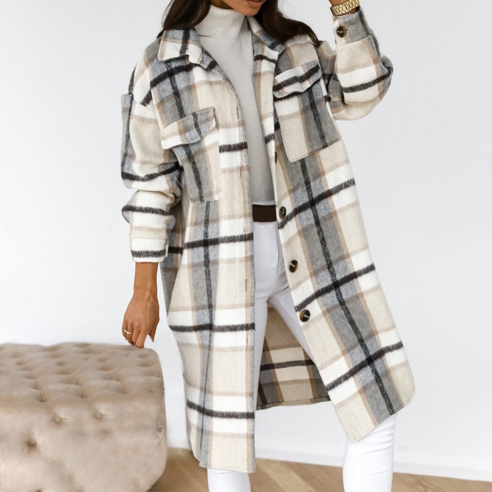 Checked Oversized Thick Warm Woolen Overcoat