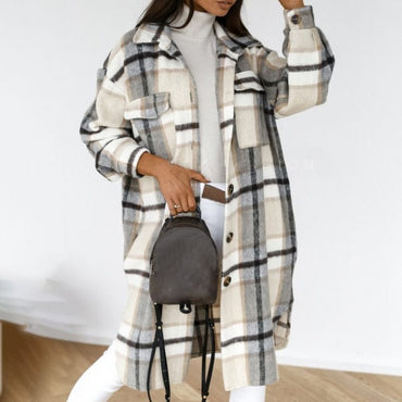 Checked Oversized Thick Warm Woolen Overcoat