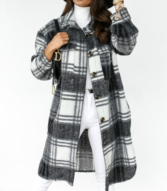 Checked Oversized Thick Warm Woolen Overcoat