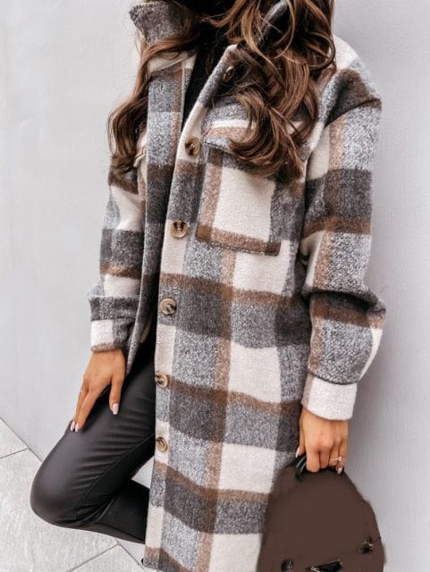 Checked Oversized Thick Warm Woolen Overcoat