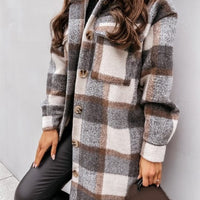 Checked Oversized Thick Warm Woolen Overcoat