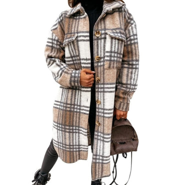 Checked Oversized Thick Warm Woolen Overcoat