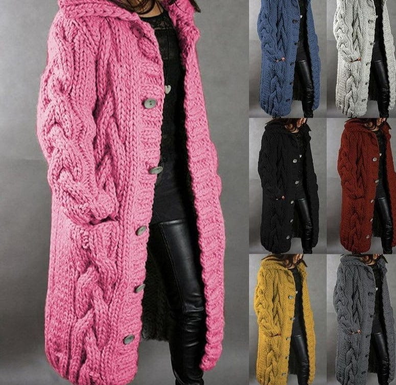 Hooded Long Knitted Cardigan