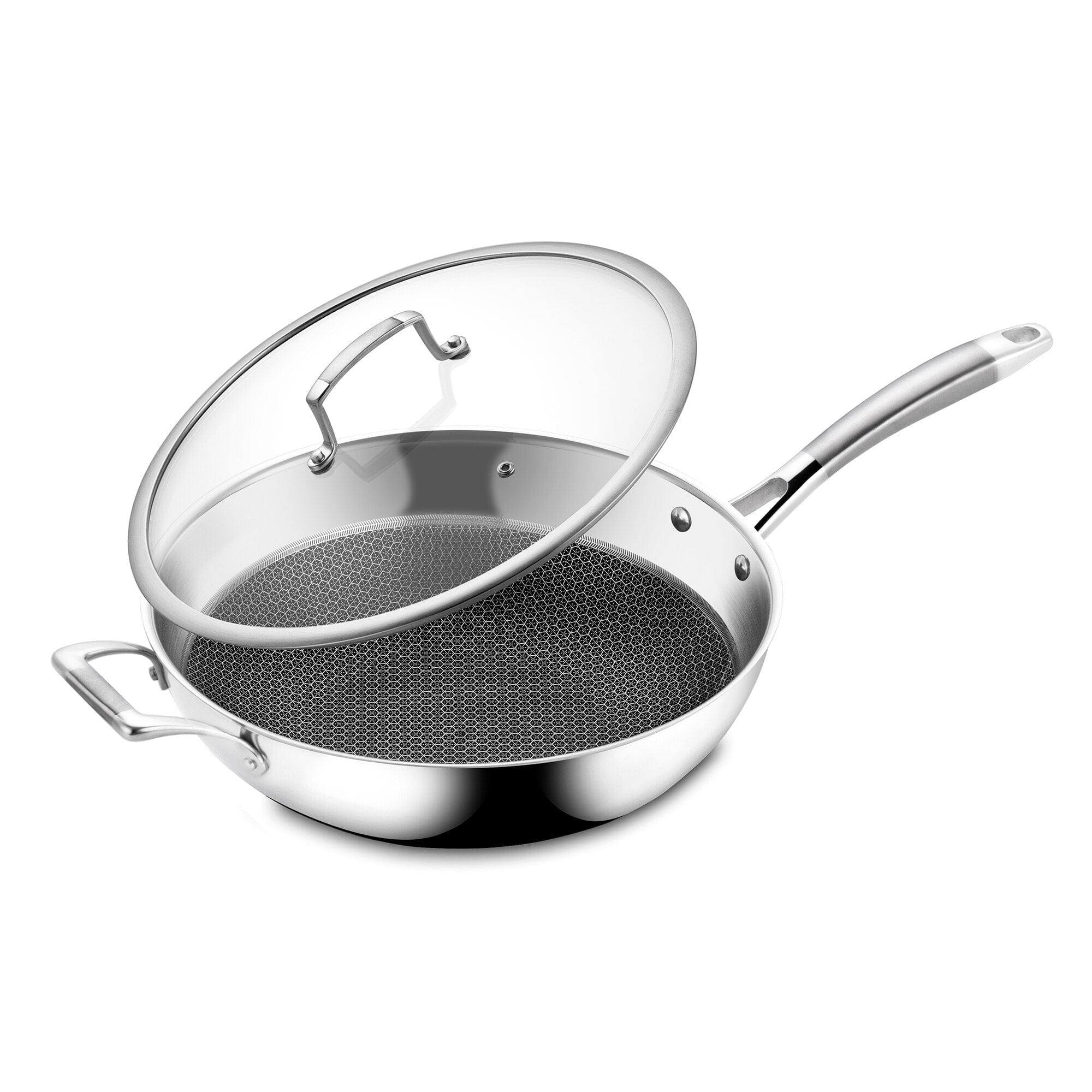 Stainless Steel Clad Wok With Toughened Glass Lid