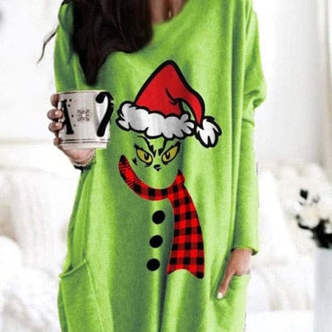 Grinch Print Knee Length Christmas Jumper