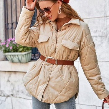 Elegant pattern button pocket winter parka coat