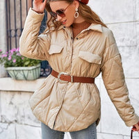 Elegant pattern button pocket winter parka coat