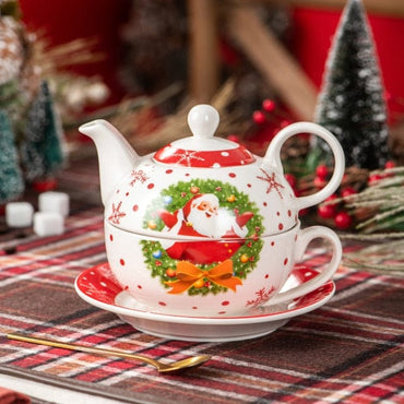 Christmas Pattern Teapot and Saucer