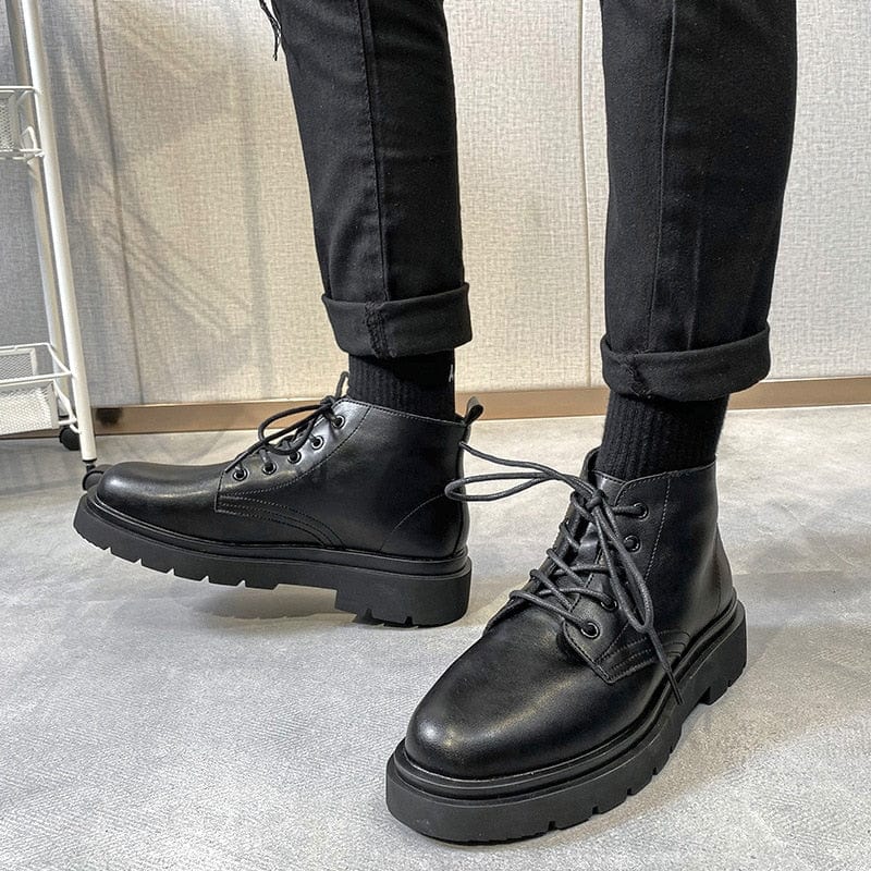 Men's Thick Heel Winter Casual Black Boots