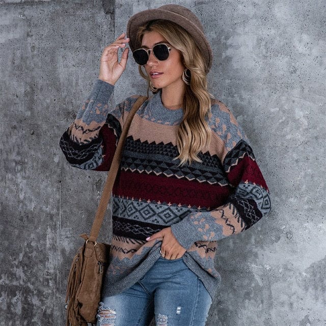 Loose Long Sleeve Retro Style Knit Sweater