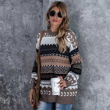 Loose Long Sleeve Retro Style Knit Sweater