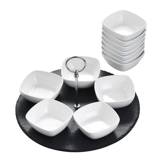 Slate Stone Placemats with 12-Piece Ceramic Snack Dishes