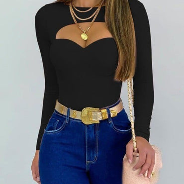 Cutout Front Long Sleeve Skinny Top