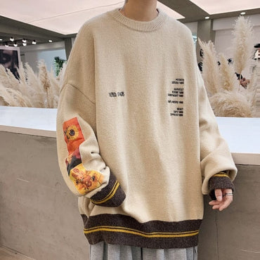 Van Gogh Print Knitted Loose Sweater